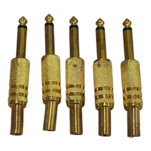 1/4 Inch Mono Male Guitar Cable Plug Connectors Gold Knurled Set Of 5 Parts